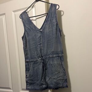 Mustard Seed Denim Romper in Faded Blue